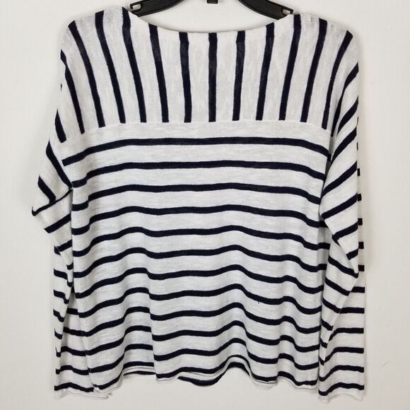 Eileen Fisher Women Organic Linen Cotton Light Sweater Size M Petite Striped - Picture 4 of 6